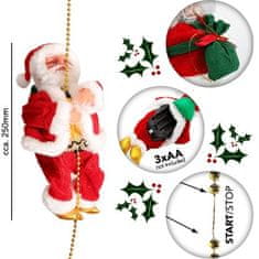 HOME & MARKER® Vianočná dekorácia Mikuláš lezúci po lane hrajúci vianočné pesničky (100 cm) | SANTACLIMB