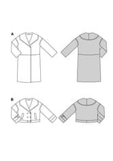 Burda Strih Burda 5860 - Rovný kabát so širokým golierom, krátky kabátik