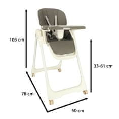 KIK KX4517 Detská skladacia jedálenská stolička na kolieskach šedá farba