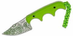 CRKT CR-2387G MINIMALIST Bowie Gears nôž na krk 5,4 cm, zelená, plast, ozubené kolesá, Kydex puzdro