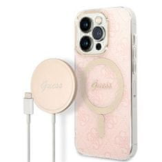 Guess Puzdro Guess 4G MagSafe + Bezdrôtová nabíjačka pre iPhone 14 Pro - ružové