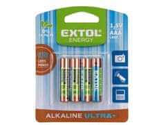 Extol Energy Batéria alkalické, 4ks, 1,5V AAA (LR03)