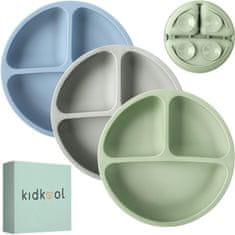 Mormark silikónové detské taniere s prísavkami, SET 3 ks, sivá/zelená/modrá