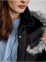 Orsay Čierny dámsky páperový zimný kabát s kapucňou a umelým kožúškom ORSAY L