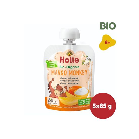 Holle Mango monkey - bio detské ovocné pyré s jogurtom - 85g x 5ks