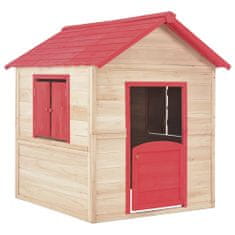 Vidaxl Detský domček na hranie, jedľové drevo, červený