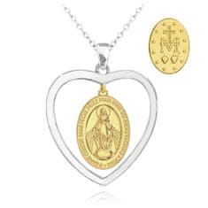 MINET Pozlátený strieborný náhrdelník zázračná medaila v srdci, JMAN0243BN45
