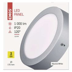EMOS LED panel 170mm, kruhový prisadený strieborný, 12,5W neutr. b.