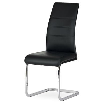 Autronic Moderní jídelní židle Jídelní židle, potah černá ekokůže, kovová pohupová podnož, lesklý chrom (DCL-408 BK)