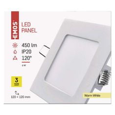 EMOS LED panel 120×120, štvorcový vstavaný biely, 6W teplá biela