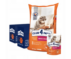 Club4Paws Premium CLUB 4 PAWS PREMIUM SUCHÉ KRMIVO PRE DOSPELÉ MAČKY - TEĽACIE 14 KG + 24 SÁČKOV AKO DARČEK