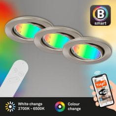 BRILONER BRILONER 3ks sada CCT RGB vstavané svietidlo, priemer. 8,6 cm, 4,9 W, 400 lm, matný nikel BRILO 7373-032