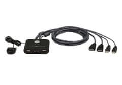 Aten 2-port HDMI KVM USB mini, integrované káble, tlačidlo na prepínanie