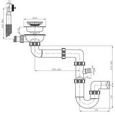 Bruckner , Drezový sifón šetriaci miesto s prepadom a odbočkou 1"1/2, vrátane pilety, odpad 40mm, biela, 155.127.0
