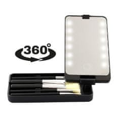 AUR Cestovné LED zrkadlo so sadou 5 štetcov na makeup