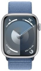 Apple Watch Series 9, Cellular, 45mm, Silver, Winter Blue Sport Loop (MRMJ3QC/A)