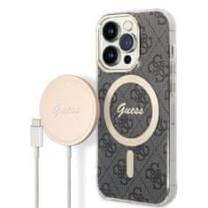 Guess Kryt na mobil 4G MagSafe na Apple iPhone 14 Pro + bezdrátová nabíječka - černý
