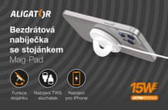 Aligator bezdrôtová nabíjačka Mag-Pad, určené pre MagSafe, 15W, biela