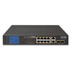 Planet GSD-1222VHP PoE switch, 8x PoE + 2x 1000Base-T + 2x SFP, LCD, VLAN, extend mód 10Mb do 250m, IEEE 802.3at 120W