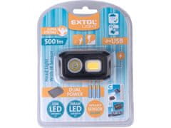 Extol Light čelovka 500lm, Dual Power - Li-ion alebo AAA, USB nabíjanie, s IR čidlom, OSRAM LED+COB LED