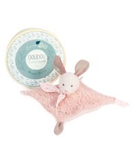 DouDou ET Compagnie Doudou Darčeková sada - Plyšový zajačik s ružovou dečkou z BIO bavlny 25 cm