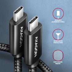 AXAGON kábel USB-C - USB-C, 240W 5A, ALU, opletený, 3m, čierna