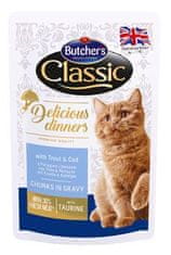 Butcher's Butcher 's Cat Class.Delic.Dinn.pstruh + treska kapsa100g