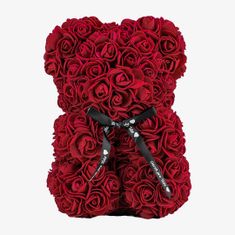 Medvídárek Romantic medvedík z ruží 25cm darčekovo balený - červený zasypaný tmavo červenými lístkami