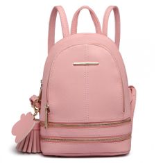 KONO Ružový mini kožený batoh s príveskom „Minimal“
