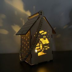 Ruhhy  22163 Vianočný závesný drevený domček s LED svetlom drevený