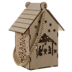 Ruhhy  22163 Vianočný závesný drevený domček s LED svetlom drevený
