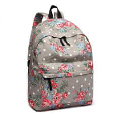 KONO Sivý kvetovaný ruksak do školy „Roses“