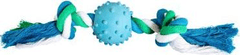 HipHop Dog Bavlněný uzel HipHop s gumovým míčem 6 cm, 30 cm / 210 g zelená, modrá, bílá