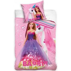 Carbotex Bavlnené posteľné obliečky Barbie a jednorožec
