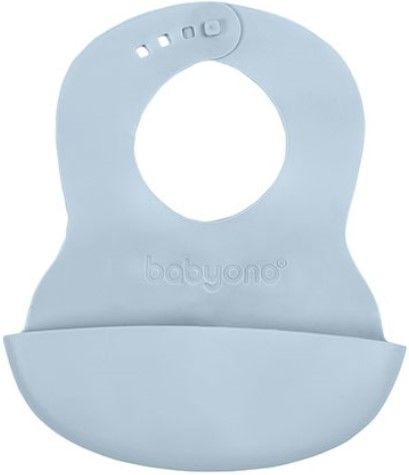 BabyOno Podbradník mäkký plastový s vreckom bez BPA blue 6m+