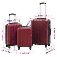 Vidaxl 3-dielny set cestovných kufrov tvrdý kryt vínovo-červená ABS