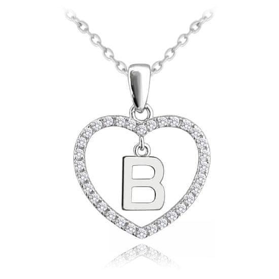 MINET Strieborný náhrdelník písmeno v srdci so zirkónmi JMAS900BSN45