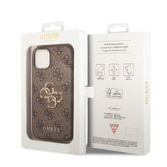 Guess Kryt na mobil 4G Metal Logo na Apple iPhone 15 - hnědý