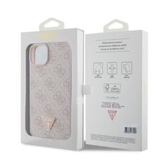 Guess Kryt na mobil 4G Strass Triangle Metal Logo na Apple iPhone 15 Plus - růžový