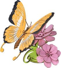 Woodcraft Drevené 3D puzzle Motýľ na kvetoch farebné