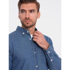 OMBRE Klasická pánska džínsová košeľa SLIM modrá MDN124130 XXL