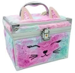 EXCELLENT Plyšový kozmetický kufrík s make-upom - Dúhová mačka