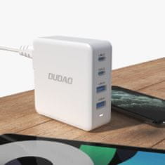 DUDAO A100EU GaN sieťová nabíjačka 2x USB-C / 2x USB 100W, biela