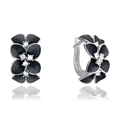 MINET Čierne kvetinové strieborné náušnice KVETY
