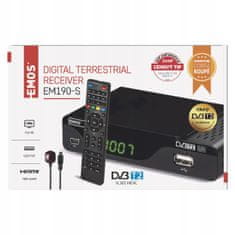 EMOS Set-top box digitálnej terestriálnej televízie DVB-T/T2 HD HEVC