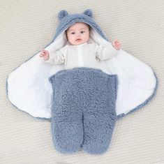JOJOY® Teplá zavinovačka a detská deka s medvedíkom pre bábätká – modrá | FLUFFIKINS