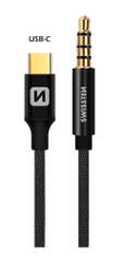 SWISSTEN AUDIO ADAPTÉR TEXTILE USB-C (samec)/3,5 mm JACK (samec) 1,5 M 1,5 M 73501303, čierny
