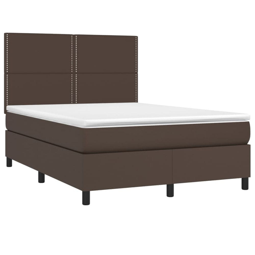 Vidaxl Boxspring posteľ s matracom a LED hnedá 140x200 cm umelá koža