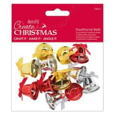 DoCrafts vianočné zvončeky - zlaté, strieborné, červené 12 ks