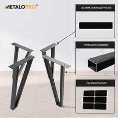 MetaloPro MetaloPro 4 Stück Tischbeine-Metall Schwarz 72cm I Tischkufen Esstisch-Beine Schwerlast Tisch-Gestell Tisch-Untergestell Möbelfüße Tischfüße, Couchtisch Esstisch Wohnzimmertisch Schreibtisch